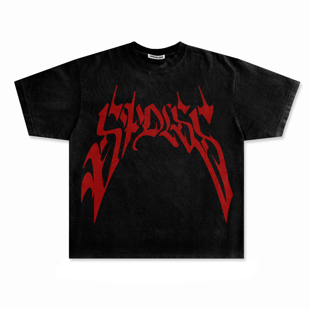 Dark red print tee - Black
